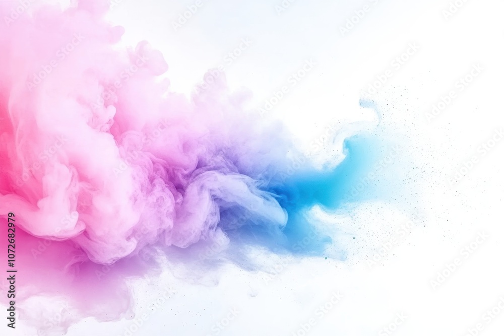 Fototapeta premium Ink Gracefully Disperses in Water, Creating Soft Pastel Clouds on a White Canvas