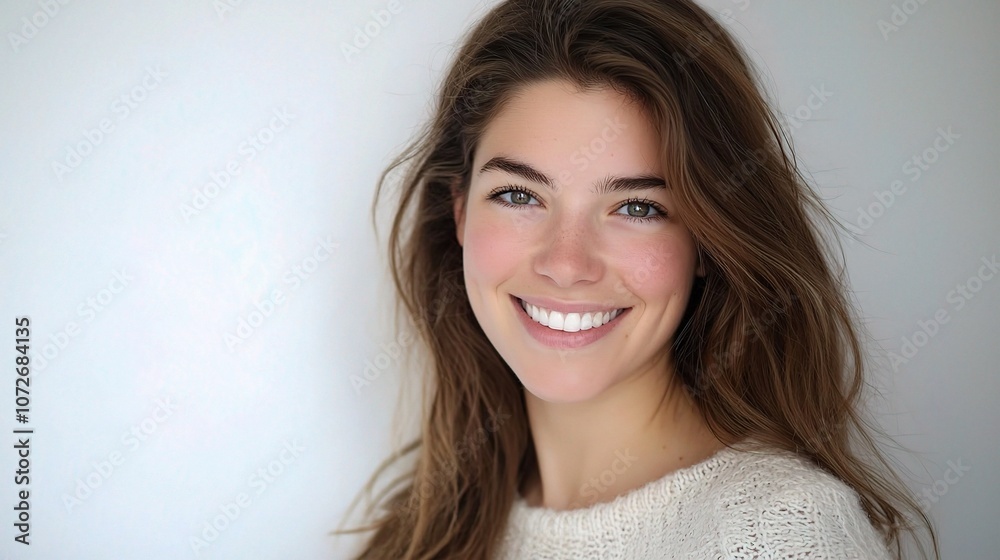 Attractive Young Woman with Bright Smile Isolated Against a Soft Background, Capturing Joy and Radiance in a Fresh and Natural Portrait Setting Attractive Young Woman with Bright Smile Isolated Against a Soft Background, Capturing Joy and Radiance in a Fresh and Natural Portrait Setting