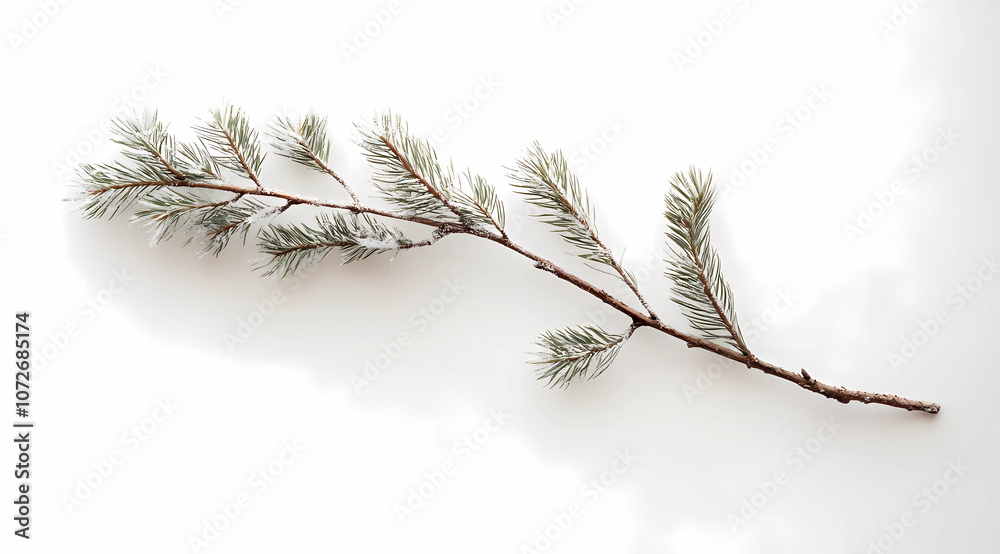 Pine Branch on Soft White Backdrop Highlighting Natural Greenery in Minimalist Elegant Setting Pine Branch on Soft White Backdrop Highlighting Natural Greenery in Minimalist Elegant Setting