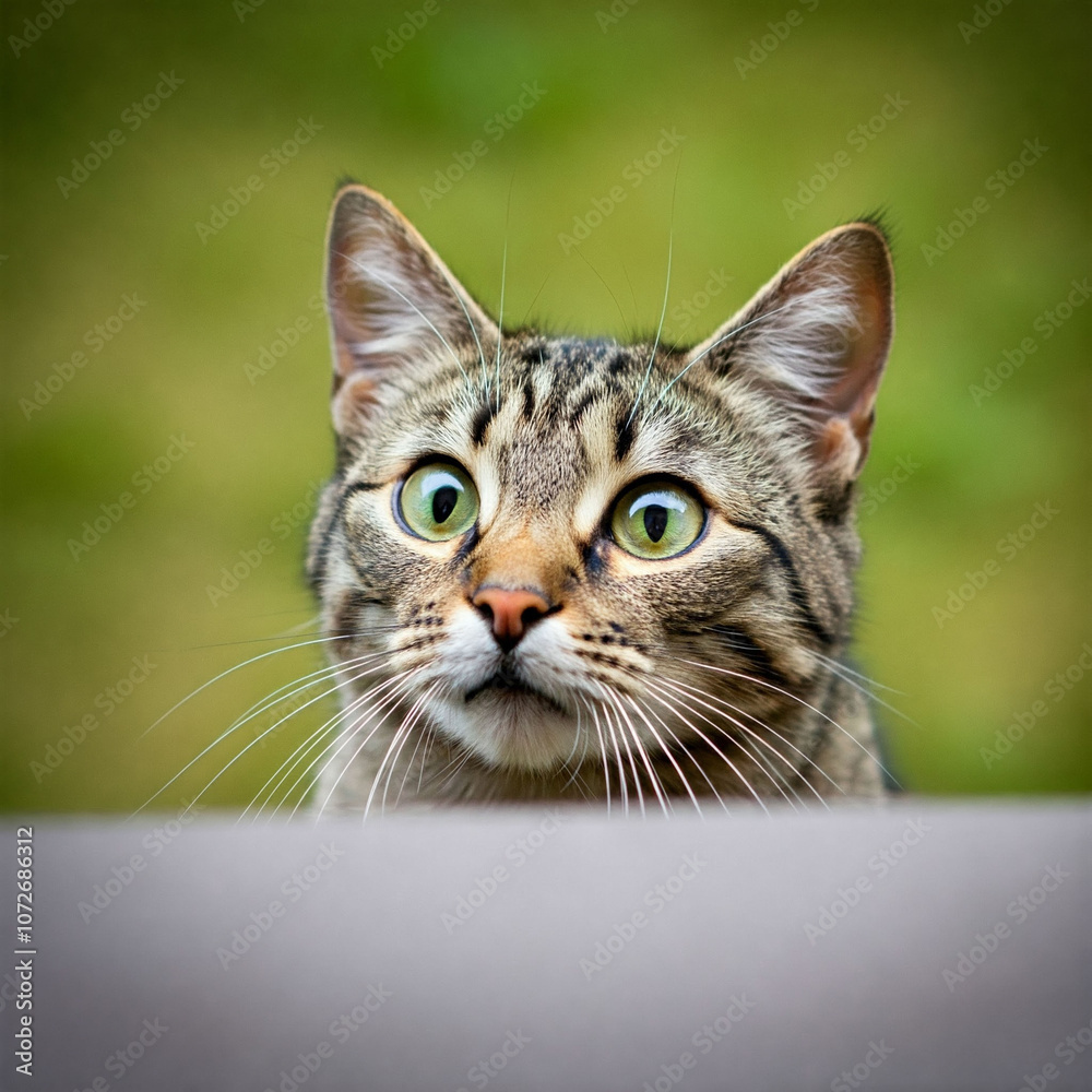 Picture of a cute kitten with green eyes making a curious face. Picture of a cute kitten with green eyes making a curious face.