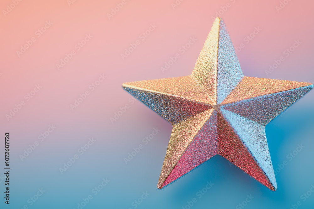Obraz premium Glittering Star Ornament with Sparkling Texture on Soft Gradient Background of Pink and Blue Hues Perfect for Holiday and Festive Themes