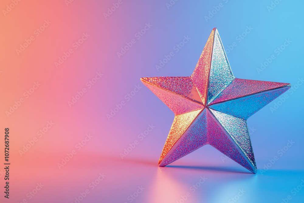 Glimmering Star Decoration on Gradient Background Creating a Festive and Cheerful Atmosphere for Celebratory Events and Party Decorations Glimmering Star Decoration on Gradient Background Creating a Festive and Cheerful Atmosphere for Celebratory Events and Party Decorations