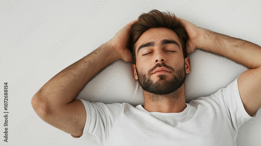 快適な寝具で眠りにつく男性 人物素材 快適な寝具で眠りにつく男性 人物素材