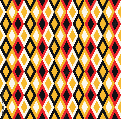 Circus harlequin abstract seamless pattern. Psychedelic joker pattern of rhombuses. Geometric mosaic background.