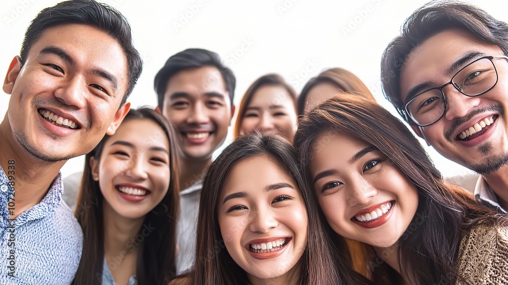 Group of Smiling Asian Business Professionals Posing Together and Celebrating Team Achievement in a Bright and Cheerful Environment Group of Smiling Asian Business Professionals Posing Together and Celebrating Team Achievement in a Bright and Cheerful Environment