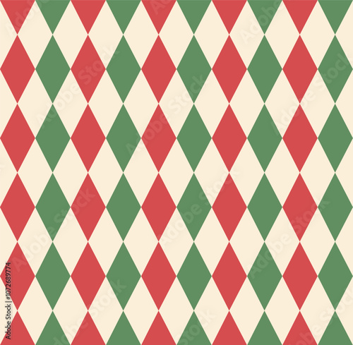 Harlequin circus seamless patterns in retro colors. . Geometric checkerboard pattern of rhombuses.