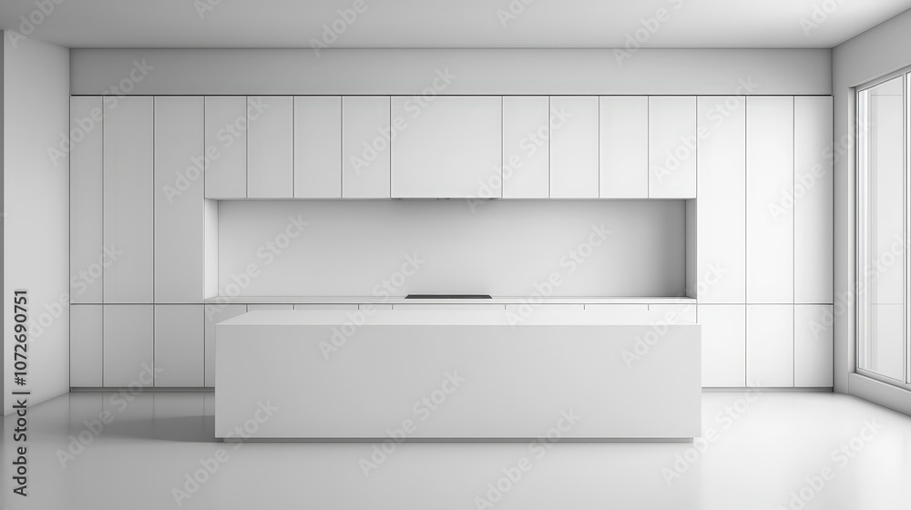 Minimalist Modern Kitchen Interior Design with White Cabinets and Island Minimalist Modern Kitchen Interior Design with White Cabinets and Island