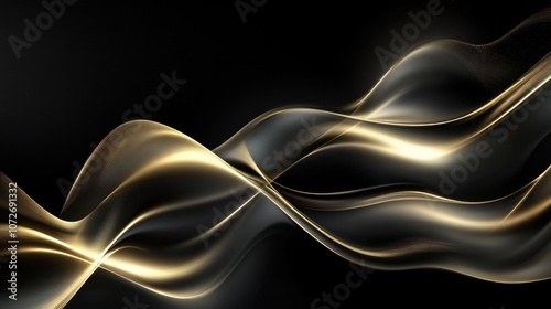 Abstract Golden Wave on Black Background - Elegant Luxury Design Concept.