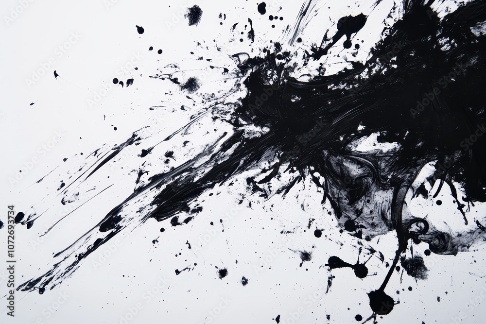 Abstract Black Ink Splatter on White Background - Artistic Texture for Design and Art Abstract Black Ink Splatter on White Background - Artistic Texture for Design and Art
