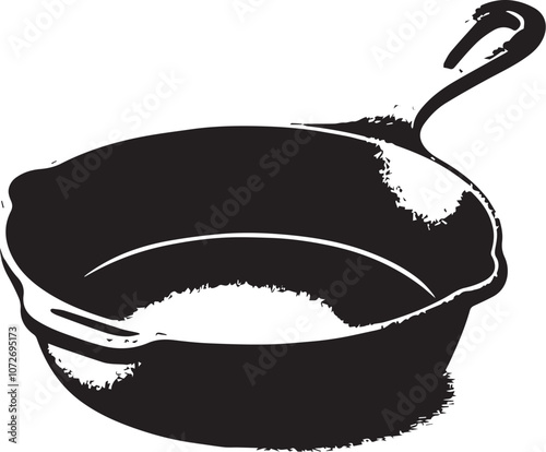 Cast Iron Skillet Silhouette line art vector illustration on white background