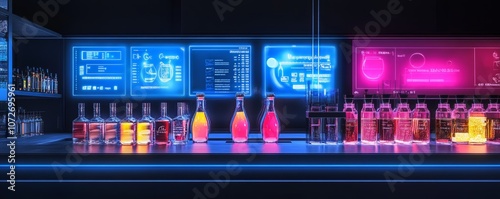 Futuristic Cyber Lab with Digital Sports Drinks