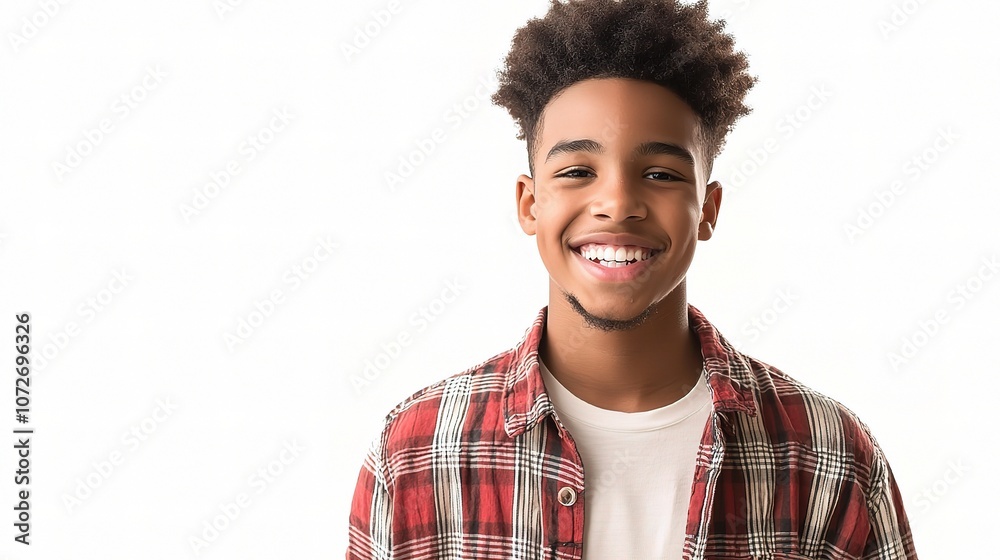 Portrait of a Cheerful Young Man with a Bright Smile in a Stylish Checkered Shirt, Perfect for Web Banners, Social Media, and Marketing Campaigns Portrait of a Cheerful Young Man with a Bright Smile in a Stylish Checkered Shirt, Perfect for Web Banners, Social Media, and Marketing Campaigns