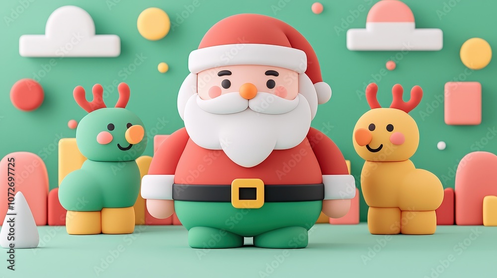 Naklejka premium Festive 3D Christmas Characters Santa Claus Reindeer