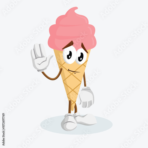 Ice Cream Cone Pink Logo mascot goodbye pose