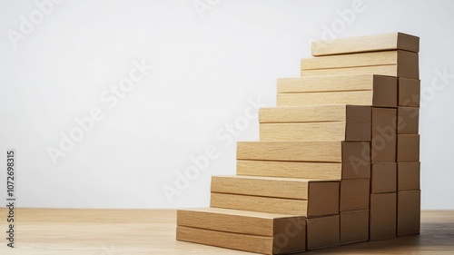 Wooden blocks arranged like stairs on wooden surface