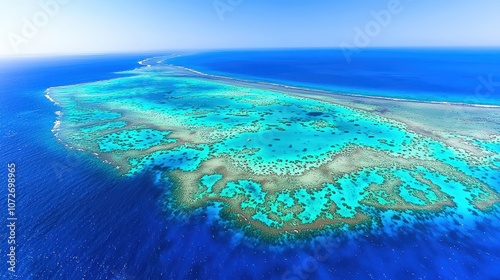Fototapeta Naklejka Na Ścianę i Meble -  Aerial View of Great Barrier Reef with Turquoise Waters and Coral Formations