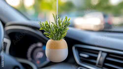 The car dashboard with a hanging air freshener is a convenient and versatile way to keep your vehicle smelling fresh and inviting photo