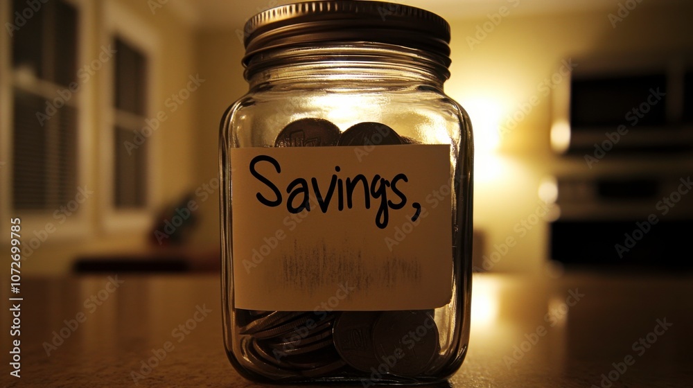 Glass Jar for Savings on Kitchen Counter Glass Jar for Savings on Kitchen Counter