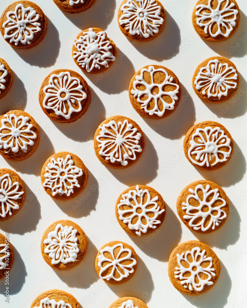 Gingerbread cookies with detailed icing patterns for festive Christmas holiday baking Gingerbread cookies with detailed icing patterns for festive Christmas holiday baking