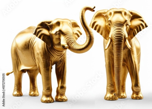 Elephant statue made from gold, golden statue elephant isolated on white background photo