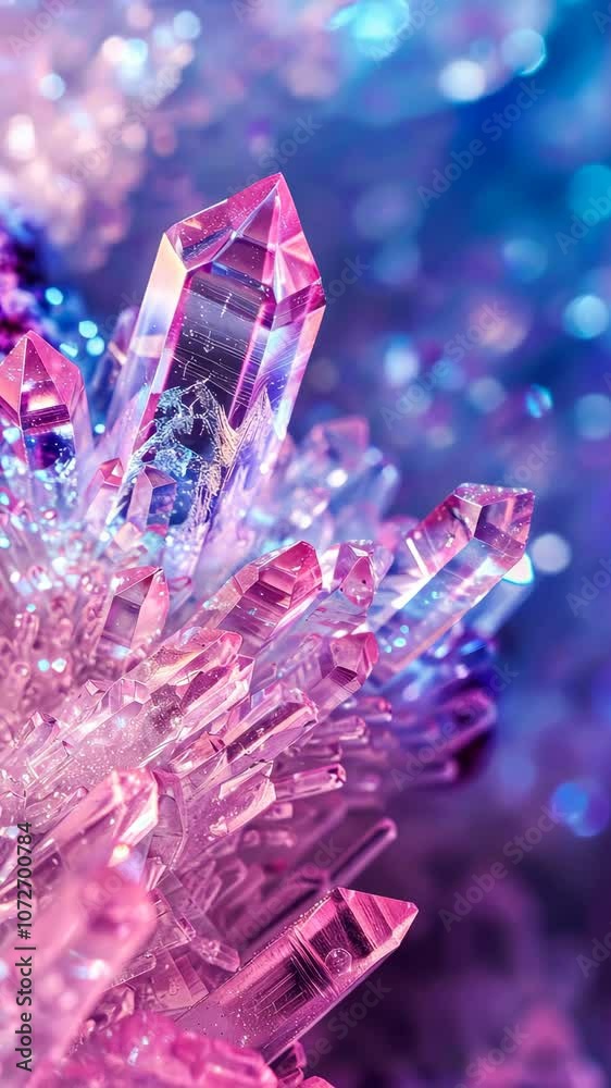 Close-up of pink and purple crystals with ambient light effect, abstract nature concept Close-up of pink and purple crystals with ambient light effect, abstract nature concept