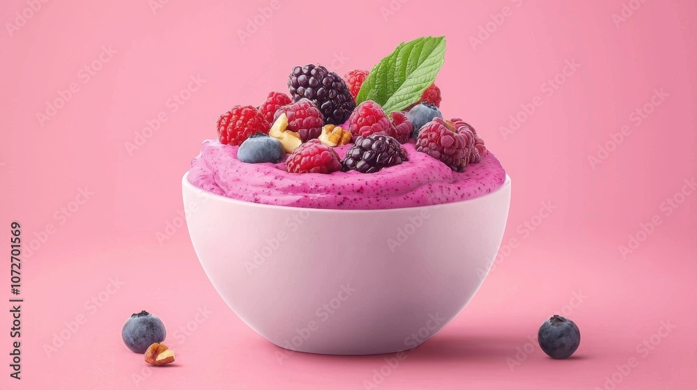 Creamy berry yogurt bowl with fresh fruits and mint garnish Creamy berry yogurt bowl with fresh fruits and mint garnish