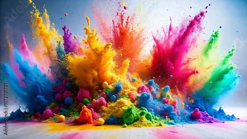 Colorful Vibrant Rainbow Holi Paint Powder Explosion Isolated on White Background Creating a Dynamic and Energetic Visual Experience with Bright Colors for Stock Photography