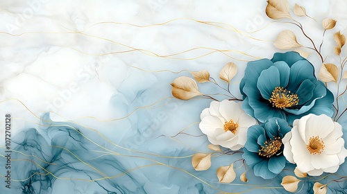 The seamless Mughal inspired floral pattern in vibrant teal and gold colors exudes a sense of timeless elegance and grandeur