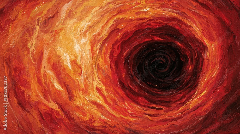 Abstract Swirling Red and Orange Fluid Art with Black Vortex Abstract Swirling Red and Orange Fluid Art with Black Vortex