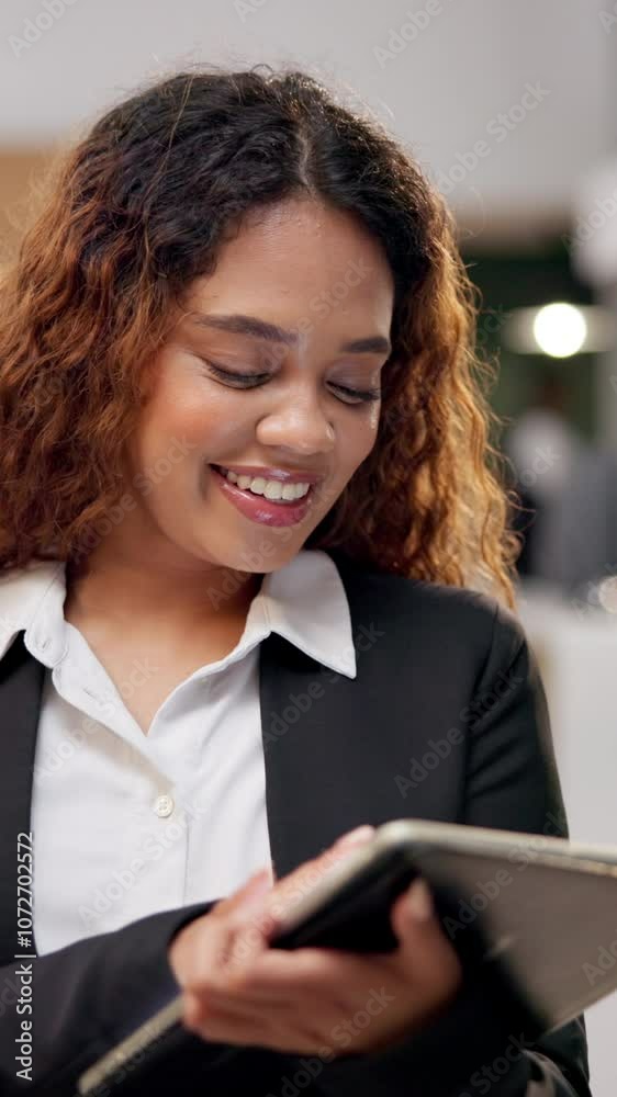 Business, typing and woman with tablet, receptionist and smile with hospitality. Person, employee or friendly service in hotel, technology or digital app with email notification and lodge schedule Business, typing and woman with tablet, receptionist and smile with hospitality. Person, employee or friendly service in hotel, technology or digital app with email notification and lodge schedule