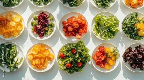 Colorful Plates of Salad and Vegetable