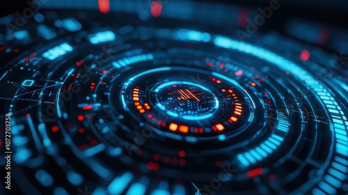 Wallpaper Mural Futuristic digital interface with glowing holographic elements Torontodigital.ca