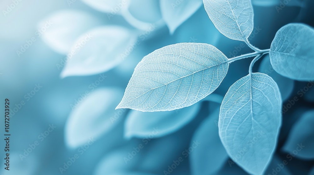 Obraz premium Soft blue-toned leaves creating a serene natural backdrop