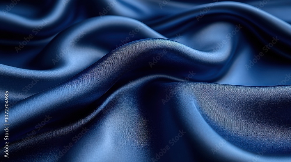 Fototapeta premium A close-up of smooth, dark blue satin fabric with elegant folds and textures.