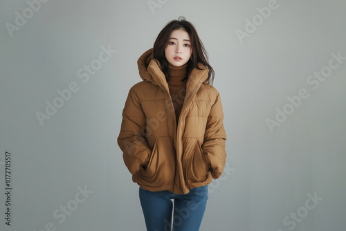 ダウンジャケットを着た女性モデル photo