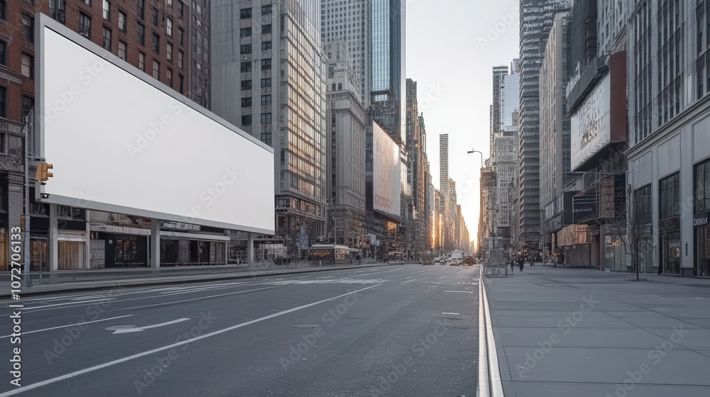 Fototapeta premium Empty city street with blank billboards