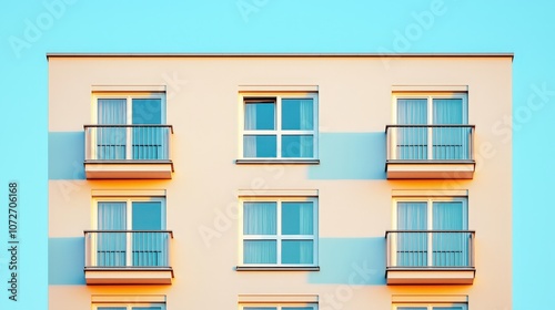 Modern Apartment Building Facade with Balconies and Windows