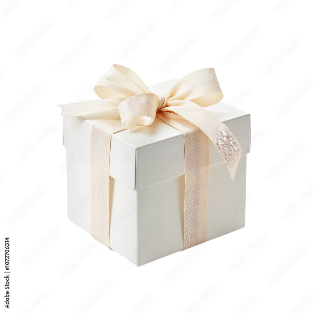 White gift box tied with a cream satin ribbon. The box is isolated on a isolated transparent background. This box is perfect for presenting a special gift for a wedding or other special event. Cut out White gift box tied with a cream satin ribbon. The box is isolated on a isolated transparent background. This box is perfect for presenting a special gift for a wedding or other special event. Cut out