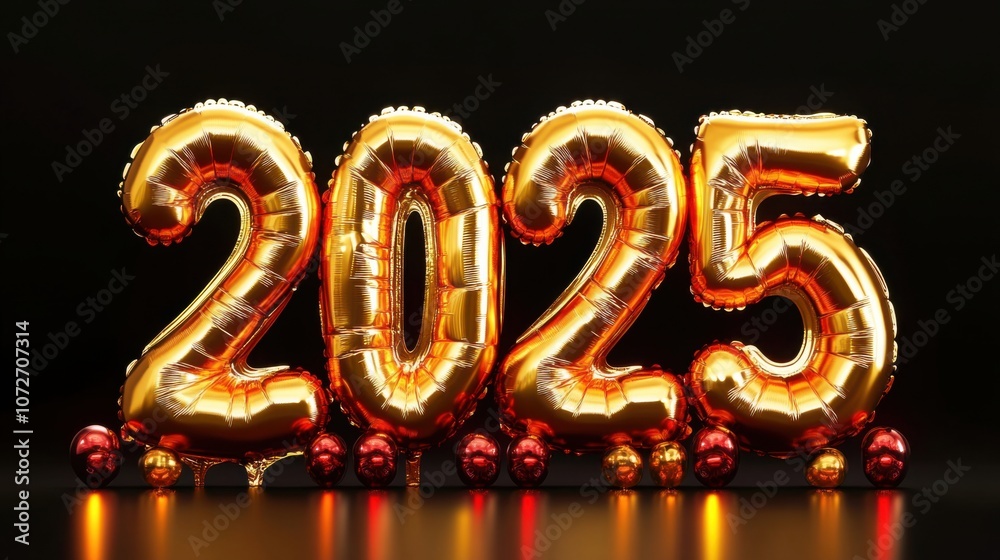 Shiny golden 2025 made of balloons for a festive New Year banner Shiny golden 2025 made of balloons for a festive New Year banner