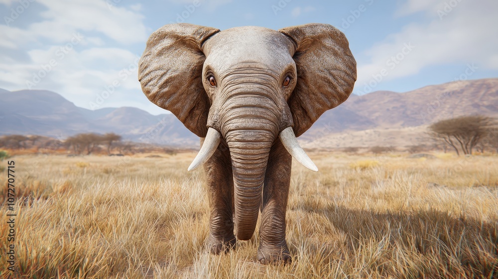 Naklejka premium African Elephant in Savanna Grassland at Sunset Wildlife Photography