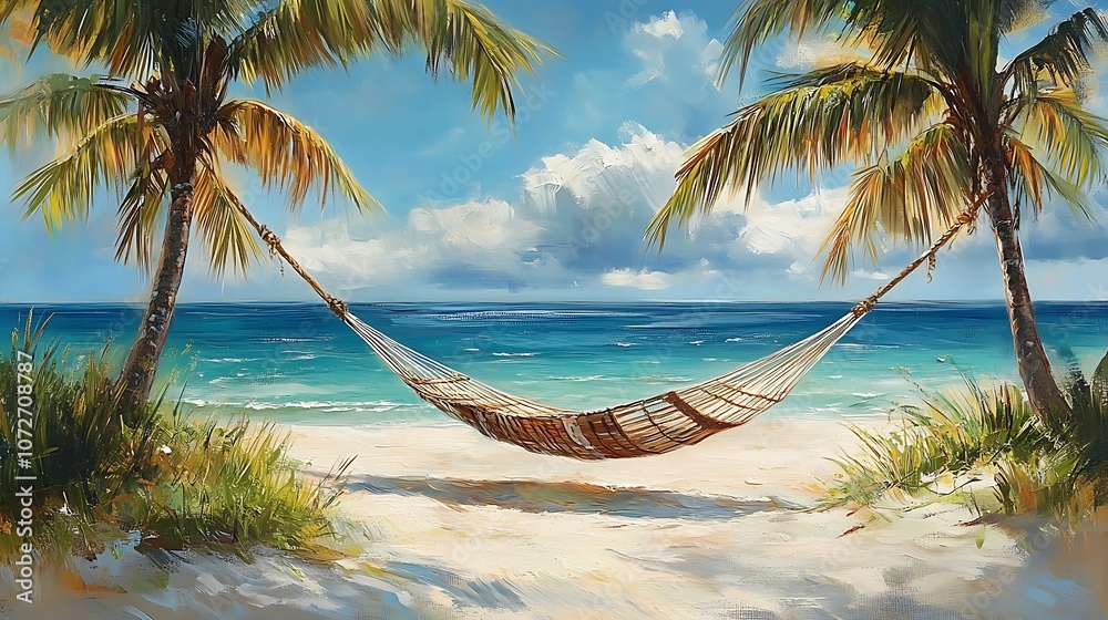 Obraz premium Relax in a cozy hammock on a tropical beach