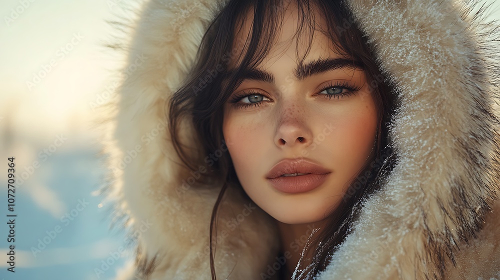 Captivating portrait of a young woman in winter attire Captivating portrait of a young woman in winter attire