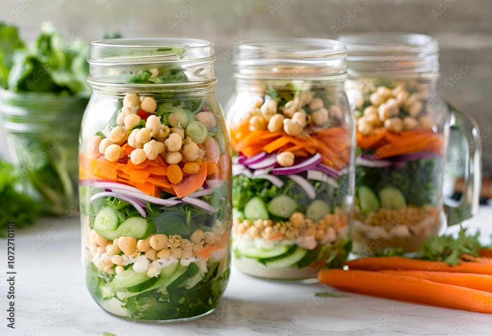 Meal Prep Mason Jar Salad with Chickpeas and Greens
