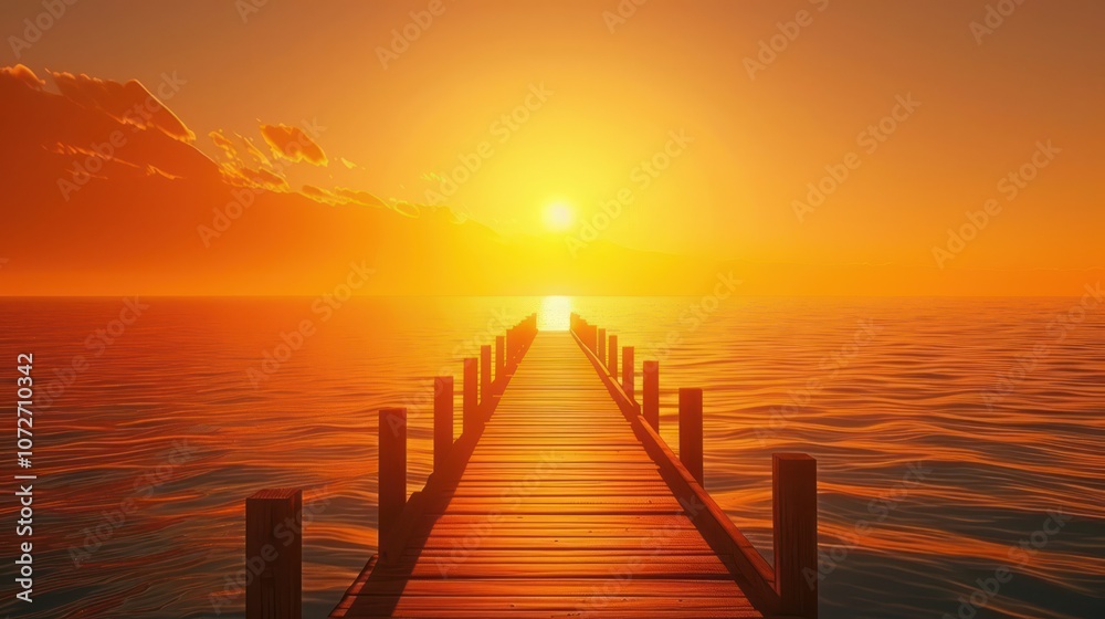 Fototapeta premium sunset view by the lake with a wooden bridge