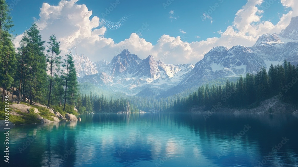 Tranquil Lake Surrounded by Majestic Mountains Tranquil Lake Surrounded by Majestic Mountains
