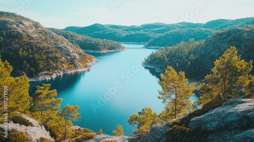 Serene Lake Surrounded by Lush Green Forests