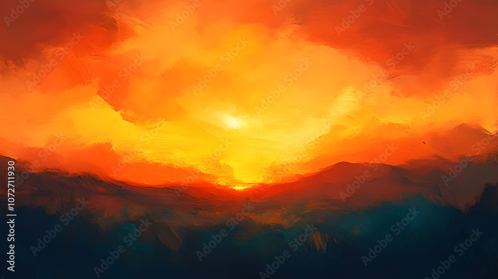 Abstract orange sunset with dramatic sky and silhouette of landscape. Abstract orange sunset with dramatic sky and silhouette of landscape.