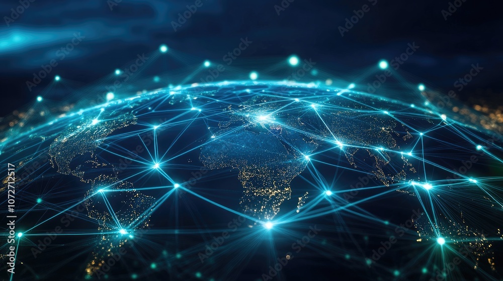 Digital Global Network with Illuminated Connections Digital Global Network with Illuminated Connections