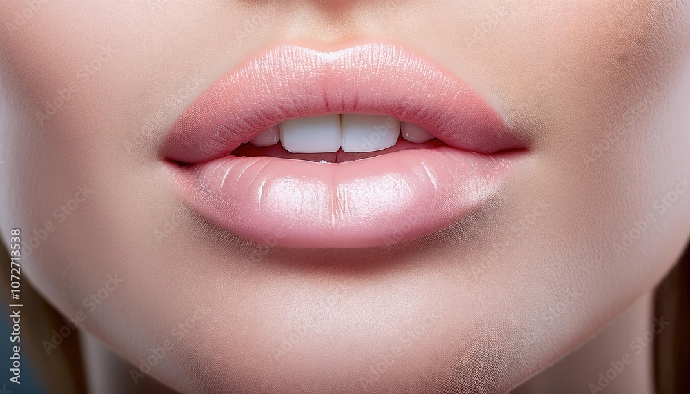 Fototapeta premium Close-Up of Luscious Pink Lips with Glossy Finish
