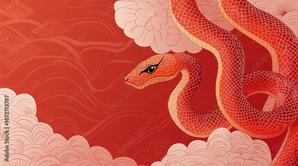 Obraz premium Chinese new year background 2025 year of the Snake, red traditional Chinese and Lunar concept for sale banner, wallpaper, cover, invitation, posters, flyers and greeting cards. Copy space for text